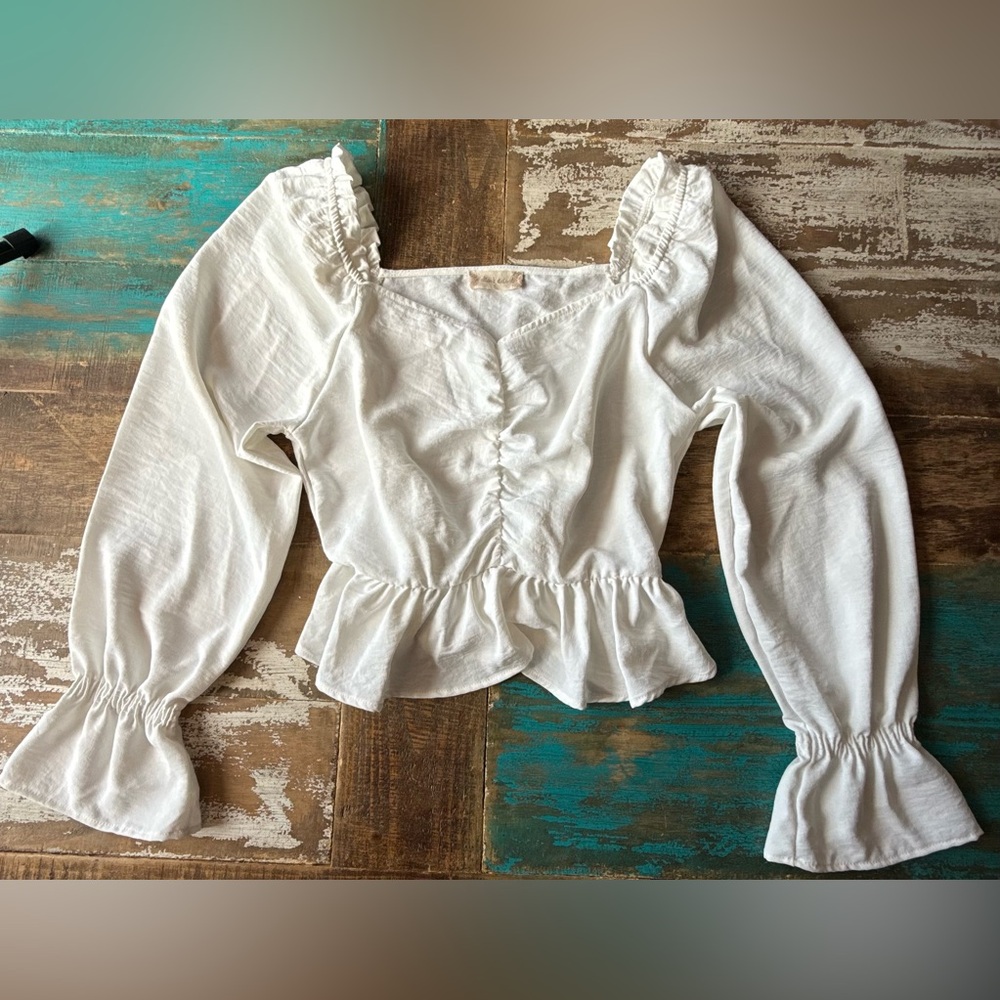 Altar'd State Cream Ruffle Sleeve Blouse - Picture 2 of 6